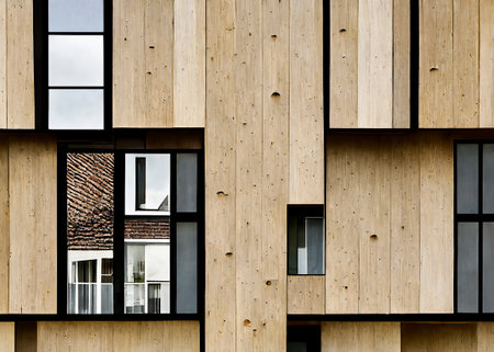 Facade of Contemporary Wood Sided Buildingの素材