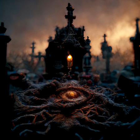 Graveyard Cemetery in Spooky Dark Nightの素材