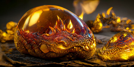 Dragon Egg Surrounded by Flames and Goldの素材