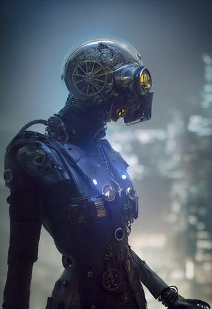 Close up Portrait of a Cyborg with a Helmetの素材