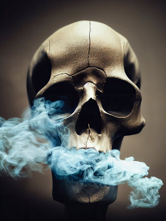 Halloween Background with a Smoking Skullの素材
