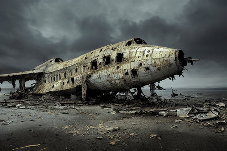Plane Wreck  Abandoned on a Beachの素材