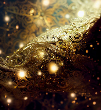 Christmas Background With Gold Ornate Decoration and Soft Bokehの素材