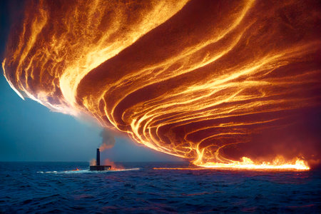 A Massive Fire Tornado over an Oil Spillの素材