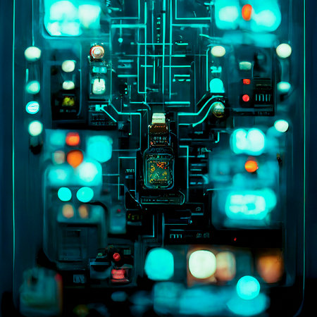 Futuristic Technology Interface Background. Various Details of Computer Motherboardの素材
