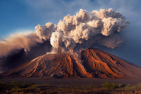 Pyroclastic Flow Spreading out From an Erupting Volcanoの素材