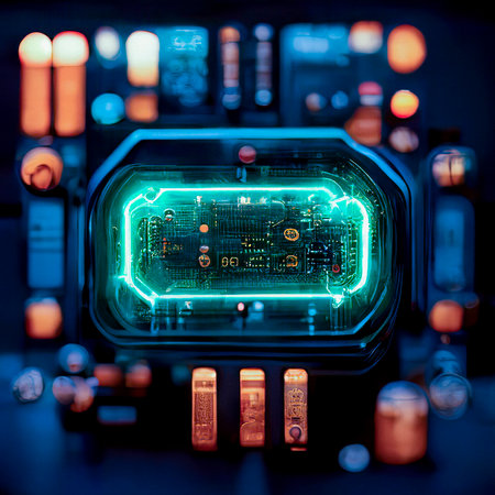 Futuristic Technology Interface Background. Various Details of Computer Motherboardの素材