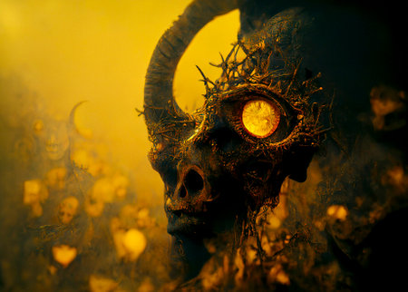 A Demonic Deity with a Glowing Eye. Halloween Backgroundの素材
