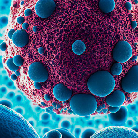 HIV Virus Particles Budding away from a T-lymphocyte Cell Membraneの素材