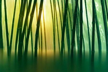 Sunlight in Bamboo Forest Submerged in a Lake. Abstract Summer Backgroundの素材