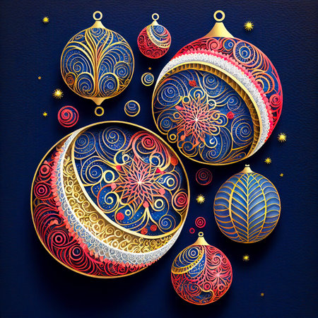Christmas Background with Beautiful Intricate and Ornate Baublesの素材