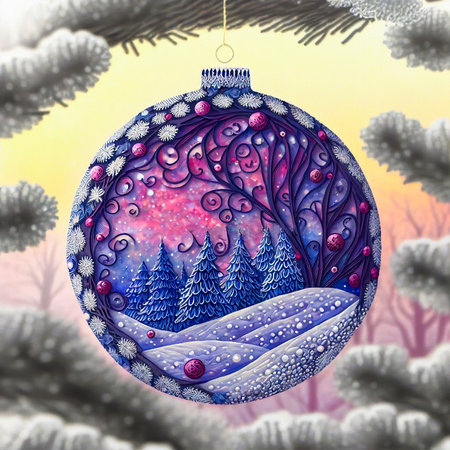 Christmas Background with a Beautiful Intricate and Ornate Baubleの素材