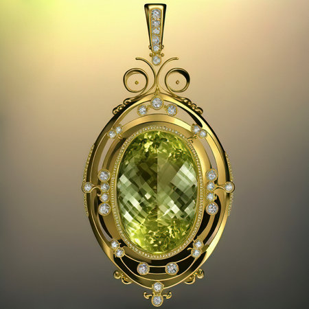Ornate Gold Pendant with Peridot and Diamondsの素材