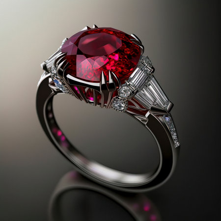 White Gold Ring with Large Ruby Stone and Diamondsの素材