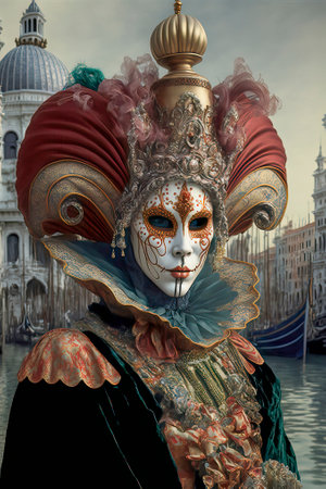 Woman Wearing Venetian Style Mask, Costume and Hat at the Carnivalの素材