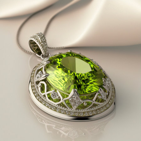 White Gold Necklace with Peridot and Diamondsの素材