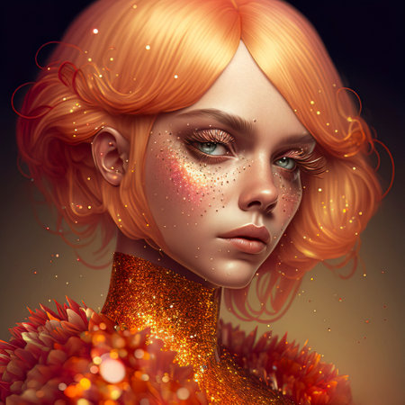A Beautiful Young Lady with Orange Hair and Glitter on her face and Hairの素材
