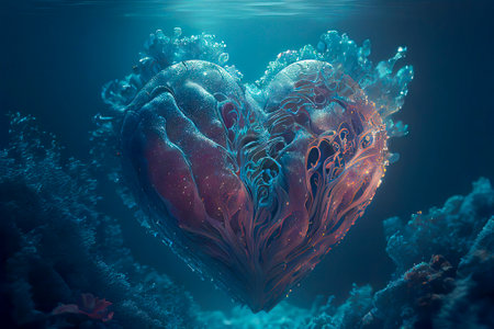 Concept Art Pink Heart Shaped Coral Floating in the Oceanの素材