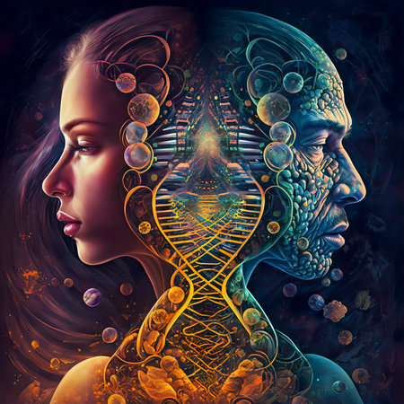 Concept Art Interconnected Human Life Form With DNA Helixの素材