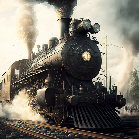 A Steam Engine Train Traveling Down Train Tracksの素材