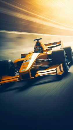 An Orange Race Car Speeding around a Track with Intense Motion Blurの素材
