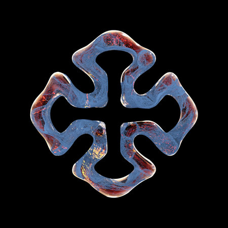 Glowing Red-Blue Cross on Black Backgroundの写真素材