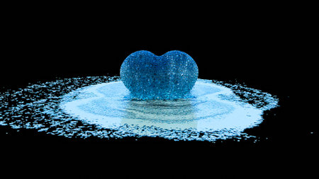 Melting Ice Heart on Black Background, Valentine's Conceptの写真素材