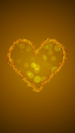 Radiant golden liquid heart with captivating bokeh effects, emanating warmth and love against a  golden backdropの写真素材