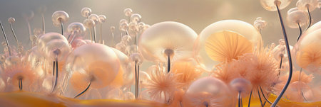 A Dreamy Wallpaper with Translucent Orange Glowing Water Flowersの素材