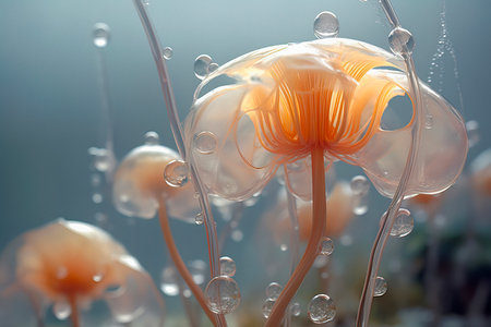 A Dreamy Wallpaper with Translucent Orange Glowing Water Flowersの素材
