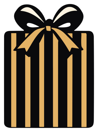 A black gift box adorned with a lavish gold bow, creating an air of sophistication. The glossy finish adds a touch of luxury, making it perfect for birthdays, anniversaries, or holiday celebrations.のイラスト素材