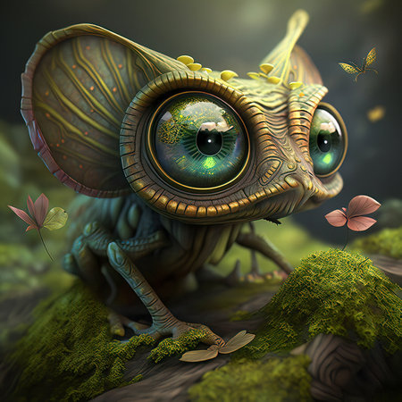 Mysticeye, an enchanting forest creature with large, expressive eyes, surrounded by a magical woodland settingの素材