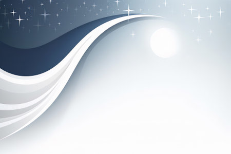 A swoosh of white and dark blue, adorned with twinkling stars and a bright celestial bodyの素材
