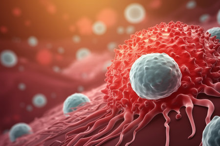 Detailed medical illustration of immune cells engaging with pathogens in the bloodstreamの素材