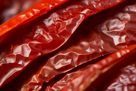 Macro shot of the textured surface of dried red chili peppersの素材