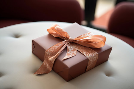A luxury gift box tied with an ornate orange ribbonの素材
