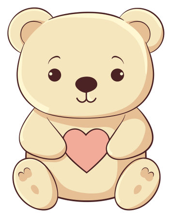 A cream teddy bear clutching a pink heart, perfect for Valentine's Dayのイラスト素材