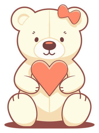 A charming teddy bear with a red heart and a bowのイラスト素材