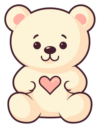 A lovable cream-colored teddy bear with a pink heartのイラスト素材
