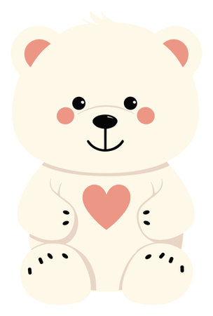 A playful cream-colored teddy bear holding a red heartのイラスト素材