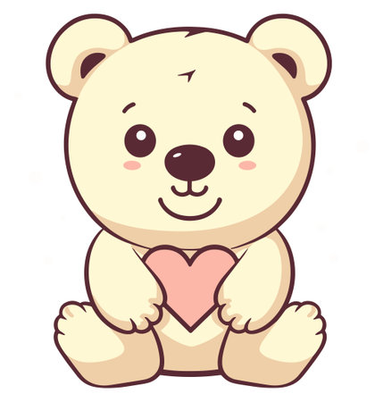 Illustration of a cream teddy bear holding a peach heartのイラスト素材