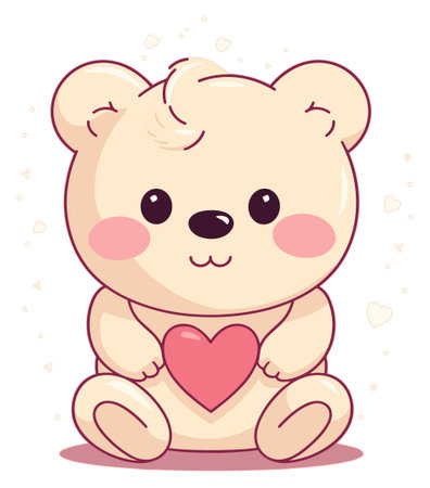 A charming cream-colored teddy bear with a pink heart and rosy cheeksのイラスト素材