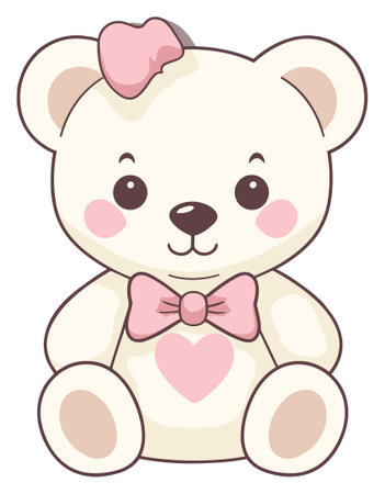 A cream teddy bear with a pink bow and heartのイラスト素材