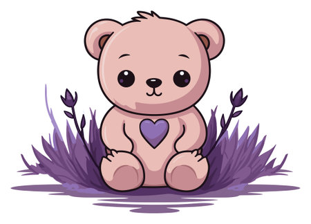 Illustration of a teddy bear in a field of purple lavenderのイラスト素材
