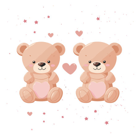 Illustration of two cute teddy bears with hearts and starsのイラスト素材
