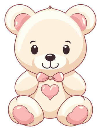An endearing cream teddy bear holding a soft pink heartのイラスト素材