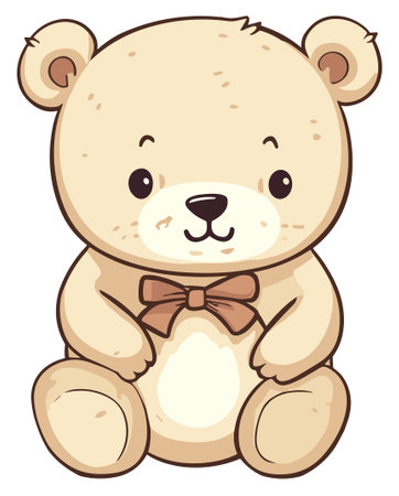 Cartoon of a classic cream teddy bear with a bow tieのイラスト素材