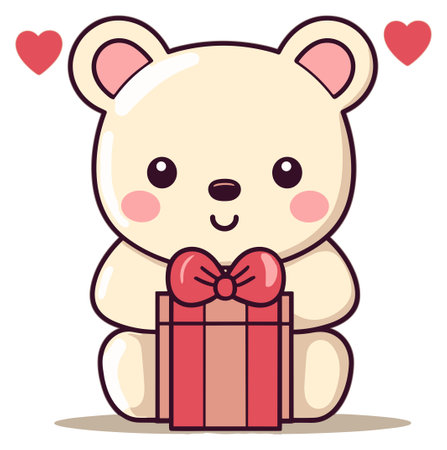 Teddy bear holding a striped gift box with a bowのイラスト素材