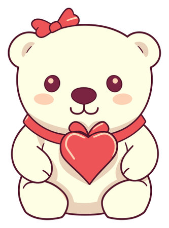 A teddy bear with a heart pendant and red bowのイラスト素材