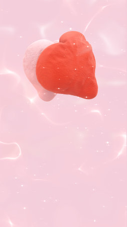 Two hearts, one in red and one in soft pink, set against a lighter pink background with subtle sparklesの写真素材